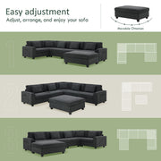 U Shaped Sectional Sofa 6 Seat Couch Set With Oversized Ottoman, Hidden Armrest Storage And Cup Holders USB Charging Ports Wide Seat Sofa