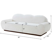 Round Arm Cloud Curved 3 Seater Modern Upholstered Chenille Sofa,Snow White