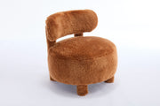 Fur Fabric armless accent chair with curved backrest and solid wooden legs upholstered chair slipper side chair  for primary living space bedroom vanity room or reading room ,Khaki