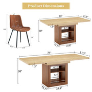 Scalable dining table and chair set, 59-71 inch pull-out table, 4-piece set of Comfortable Technology-Fabric Brown Chairs With Curved Widened Cushion Design.Suitable for dining rooms,office,etc.