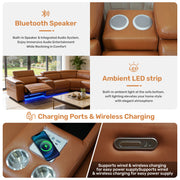 Power Recliner Sectional Sofa with Bluetooth Speakers, L-Shaped Living Room Furniture Set with Wireless Charging, LED Lights, Storage Console & Cup Holders, Living Room Furniture
