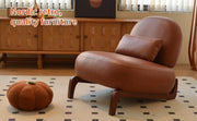Cute Accent Chair with Solid Wood Legs, Faux Leather Living Room Chair with Soft Cushion, Cozy Bedroom Chair, Comfy Armless Reading Chair for Apartment, Waiting Room, Balcony (Brown)