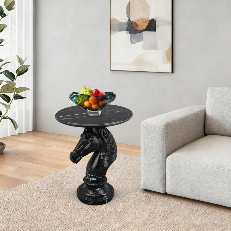 Horse Head Accent Table Animal Statue End Tables Livingroom, Black