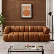 Jasmin Mid-Century Modern Upholstered Sofa in Cognac Leather with Solid Wood, 89.7''