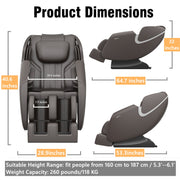Bosscare - Massage Chair Recliner With Zero Gravity, Full Body Airbag Massage Chair With Bluetooth Speaker, Foot Roller Brown - Brown