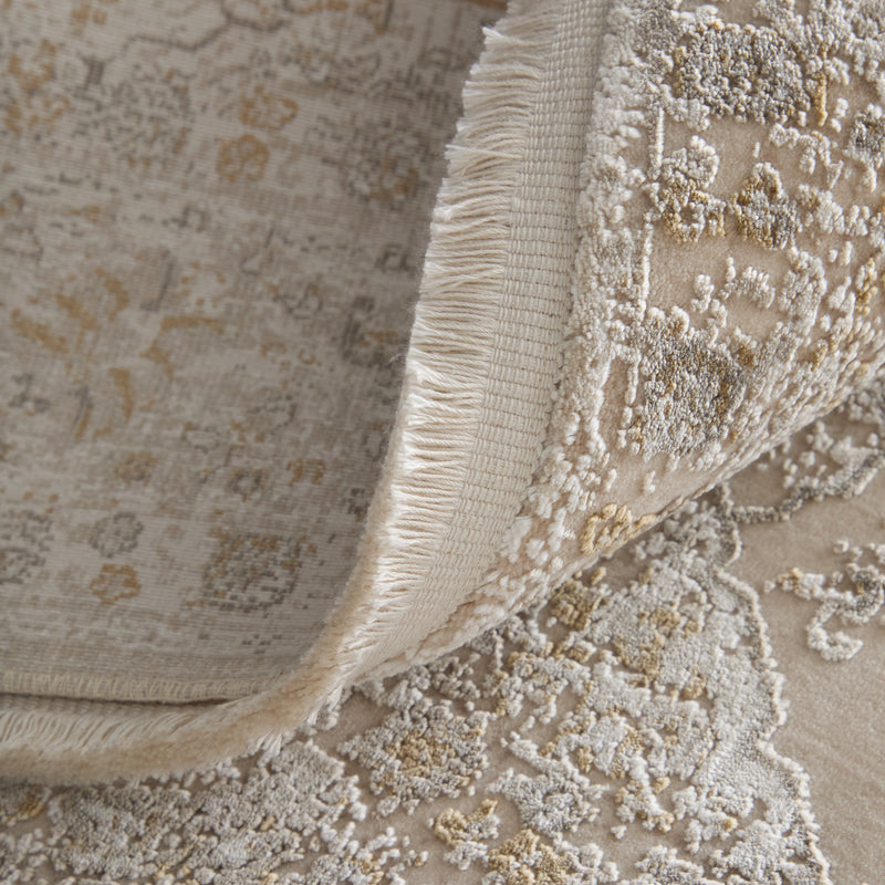 Cadiz Traditional Medallion, Ivory/Gray/Gold