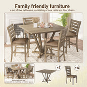 5 Pieces Set Counter Table Set Square Counter Table Solid Wood Modern Farmhouse Rustic Look Distressed Look - Grayish Brown