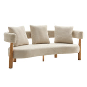 Luxe 76.5 in. Curved 3 Seater Modern Upholstered Boucle Sofa,Sesame