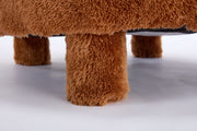 Fur Fabric armless accent chair with curved backrest and solid wooden legs upholstered chair slipper side chair  for primary living space bedroom vanity room or reading room ,Khaki