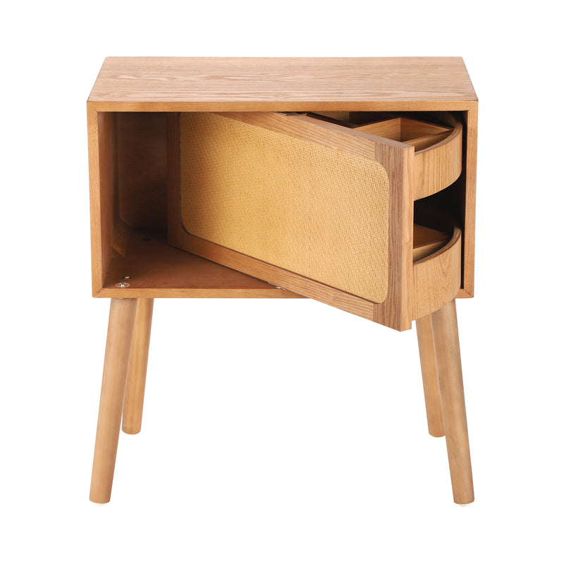 Rotating Hidden Compartment Nightstands, Mid Century Modern Concealment Furniture, Rattan Bed Side Table, Compartment End Table with Wood Legs, Bedside Tables for Bedroom, Living Room, Dorm, Natural