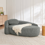 Modern Oval Single Lazy Sofa Chair with Integrated Backrest, Side Armrest and Pillow, Compact Space-Saving Lounge Chair for Living Room Bedroom-Dark Gray