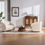 Swivel Accent Chair with Teddy Upholstery in White, 360-Degree Rotating Barrel Chair for Living Room, Bedroom, or Office, Made of Fabric and Solid Rubber Wood