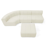 Modern Semi-Curved Modular Sectional Sofa, Vertical Stitched Chenille Soft Couch with Movable Adjustable Ottoman, Rounded Edge Wear-resistant All Season Comfort Floor Sofa for Indoor Use-Beige