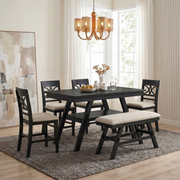 TOPMAX 6-Piece Wood Counter Height Dining Table Set with Storage Shelf, Kitchen Table Set with Bench and 4 Chairs,Rustic Style,Espresso+Beige Cushion (old sku: N717S000257AAP)