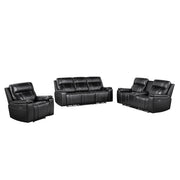 GARY BLACK LEATHER 3 PIECE POWER CONSOLE RECLINING LOVESEAT,SOFA AND RECLINER