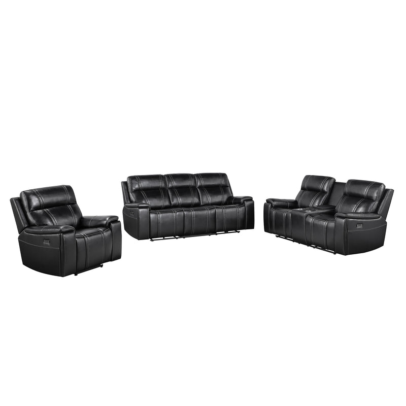 GARY BLACK LEATHER 3 PIECE POWER CONSOLE RECLINING LOVESEAT,SOFA AND RECLINER