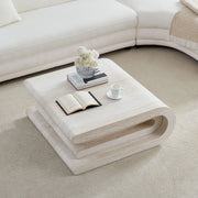 33.86 Inch Square Faux Travertine Pattern Coffee Table for Living Room,MDF Table,Modern Design Irregular Coffee Table with Layered Base for Office,Apartment,No need Assembly