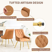 Leather Upholstered Modern Dining Chair with Diamond Tufted Button Back - Dining Room Negotiation Room Cafe Office Accent Chair (Light Brown, Set of 2)