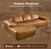 Boneless Couches for Living Room, Brown Faux Leather Cloud Sectional Couches with Chaise, Deep Seat L Shaped Modular Sofa, No Assembly Required Sofas in a Box (Left,Faux Leather,Brown)