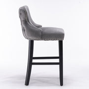 Contemporary Upholstered Wing-Back Barstools With Button Tufted Decoration And Wooden Legs, And Nailhead Trim, Leisure Style Bar Chairs, Bar Stools (Set of 2)