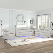 Challenger Modern Contemporary LED Power Recliner 3PC(Sofa + Loveseat + Chair) including cup holders Loveseat with console & Bluetooth speakers made with wood and metal frame in Beige