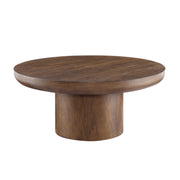 Round Coffee Table with Cylindrical Leg,Wood Veneer Tabletop Table,Rounded Sofa Side Table for living Room Office,Brown