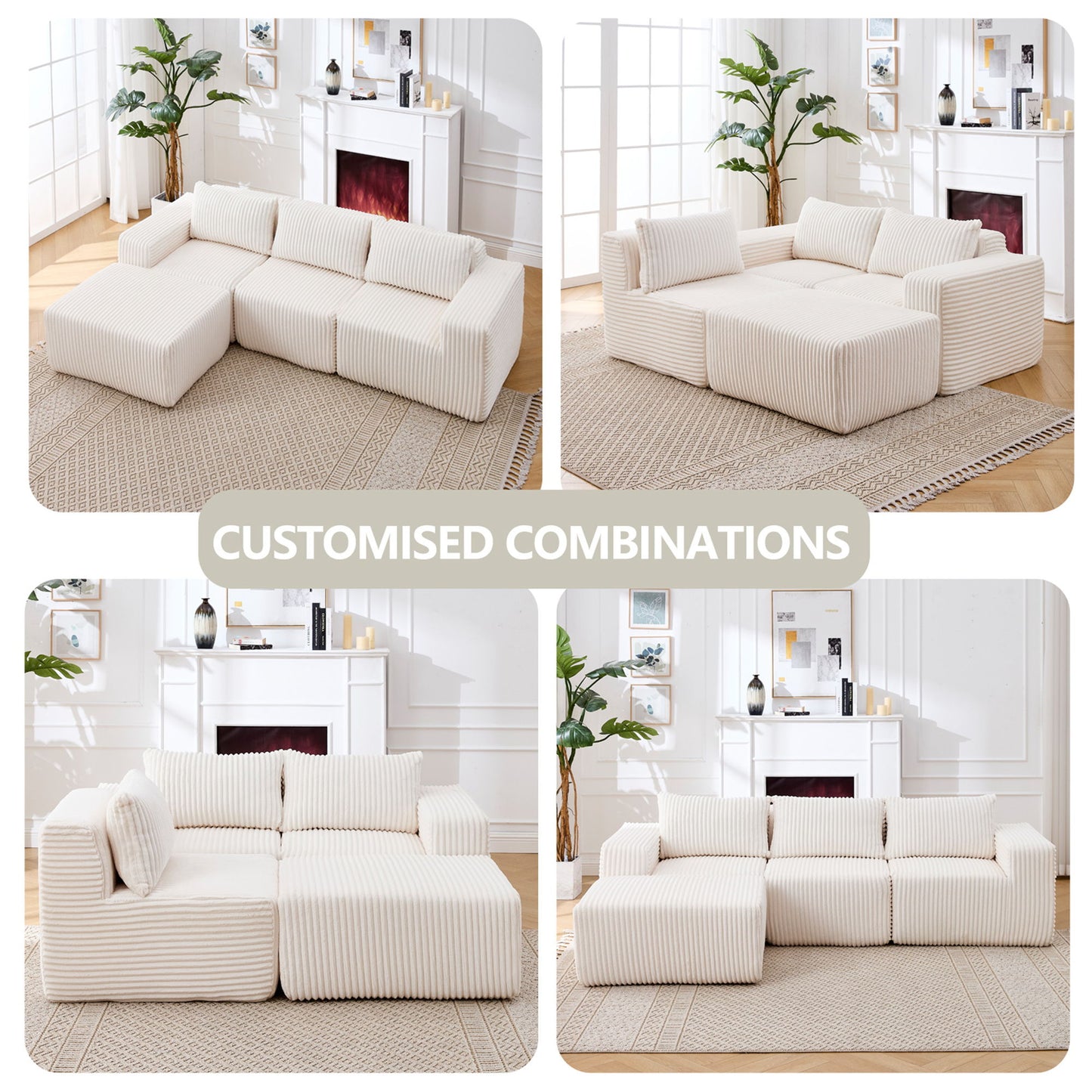 L - Shape Modern Minimalist Modular Sectional Sofa, Upholstered Cloud Couch With Deep Seats