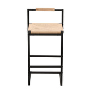 Stylish (Set of 2) Bar Stools With Backrest And Paper Rope Woven Seat, Counter Height Dining Chairs For Kitchen - Natural