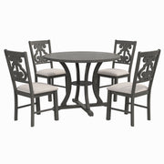 TREXM Retro-Style 5-Piece Round Dining Table and Chair Set with Unique Legs and Hollow Chair Back in Gray MDF