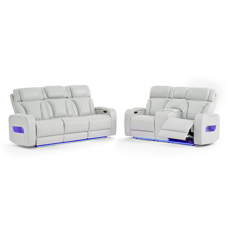 JULIAN SILVER 2PC LOVESEAT WITH PHR, LED & SPEAKER AND SOFA