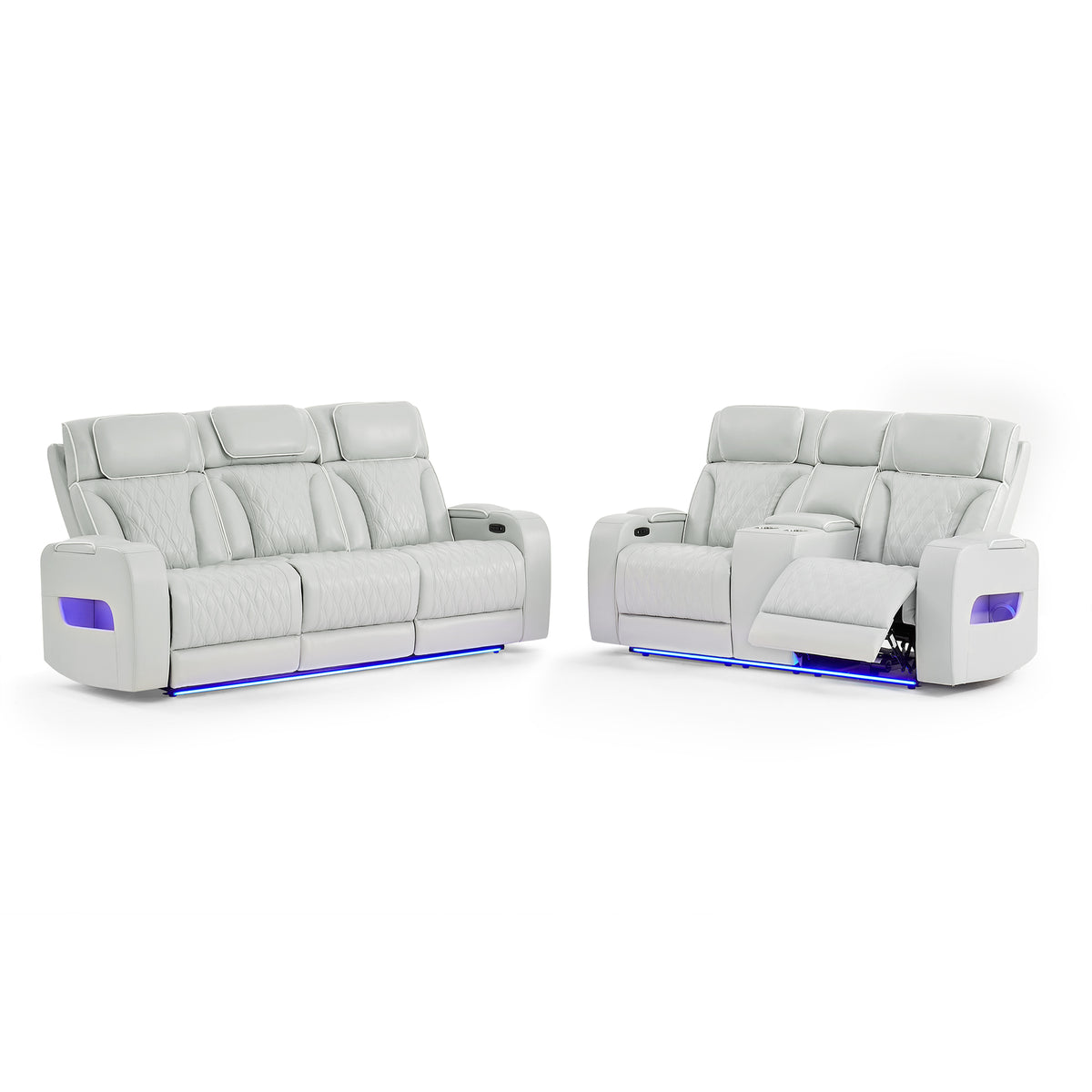 JULIAN SILVER 2PC LOVESEAT WITH PHR, LED & SPEAKER AND SOFA