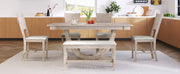 TOPMAX 6-Piece Wood Half Round Dining Table Set Kitchen Table Set with Long Bench and 4 Dining Chairs, Modern Style, Seadrift