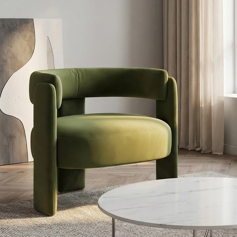 Accent Chair for Living Room, Velvet Comfy Single Sofa Chair Mid-Century Modern Armchair Wooden Legs for Bedroom Office Reading