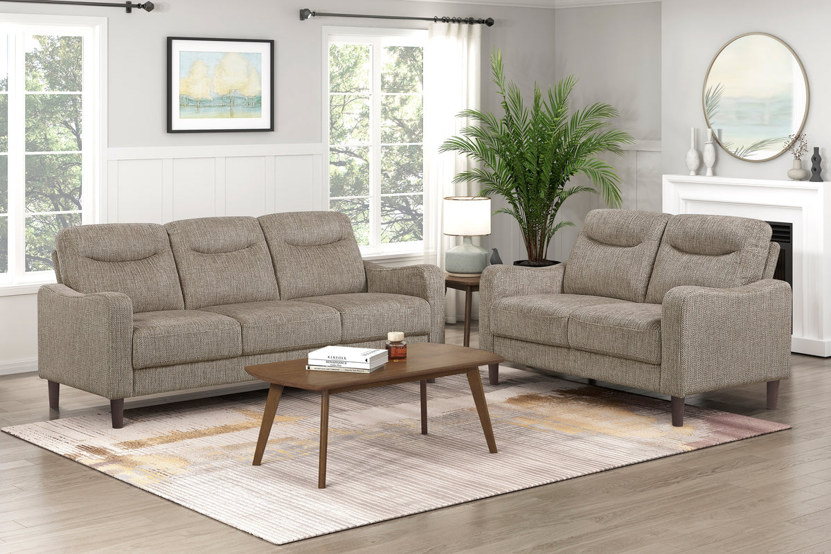 Contemporary 2pc Sofa Set Brown Sofa and Loveseat Chenille Upholstery Foam Comfort Solid Wood Furniture Living Room