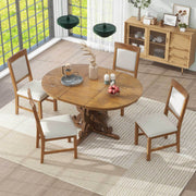 TREXM 5-Piece Retro Functional Dining Set, 1 Extendable Table with a 16-inch Leaf and 4 Upholstered Chairs for Dining Room and Kitchen (Walnut)