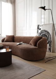 Borwn Mid Century Modern Curved Sofa, 3 Seat Cloud couch Boucle sofa Fabric Couch for Living Room, Bedroom, Office