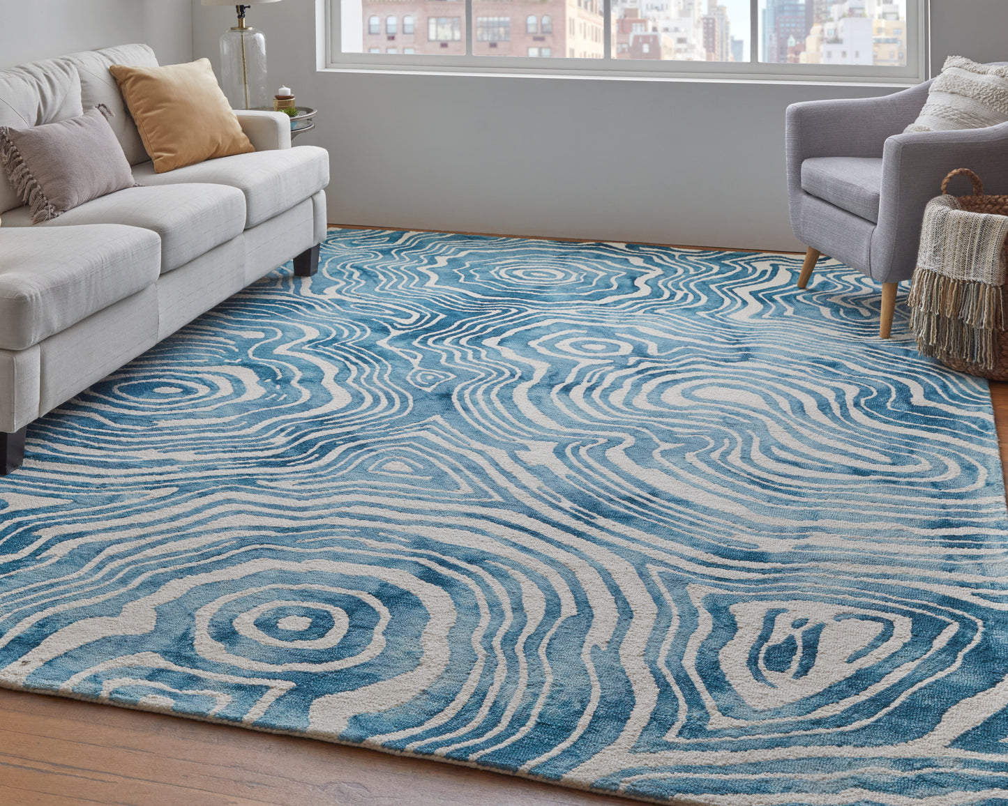 Lorrain Modern Abstract, Blue/Ivory