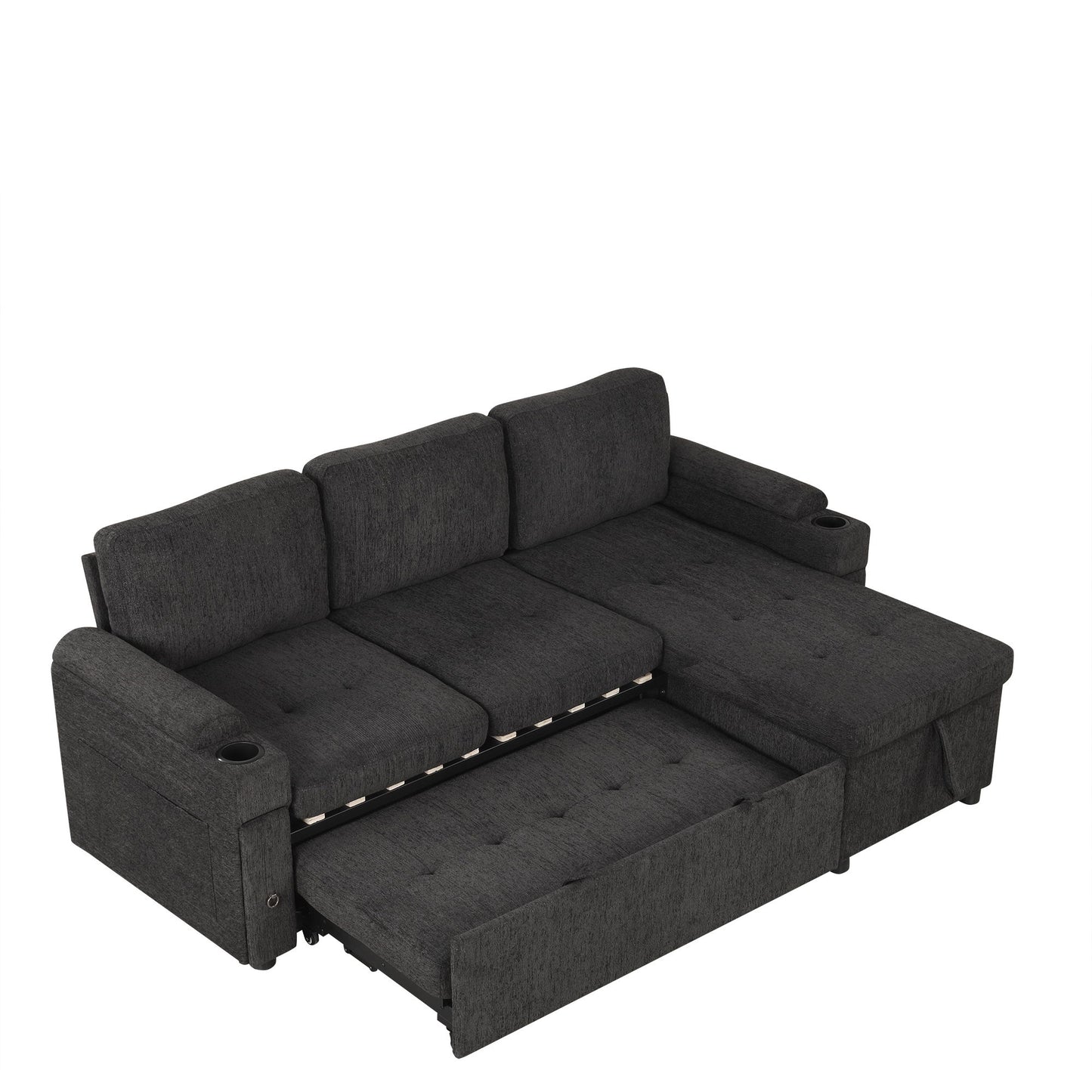 Convertible L Shaped Sofa Couch With Storage, Cup Holders, USB Ports