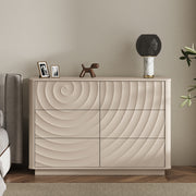 6 Drawer Dresser for Bedroom, 46.5' Wide Modern Large Chest of Drawers with Handle Free & Ripple Design,Wooden Clothes Storage Organizer for Closet, Nursery, Living Room, Apartment,warm Off-White