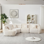 Modern Luxury Curved Corner Sectional Sofa, Chenille Modular Cloud Sofa, Beige, High-Back Oversized Four-Seater, No Assembly Required
