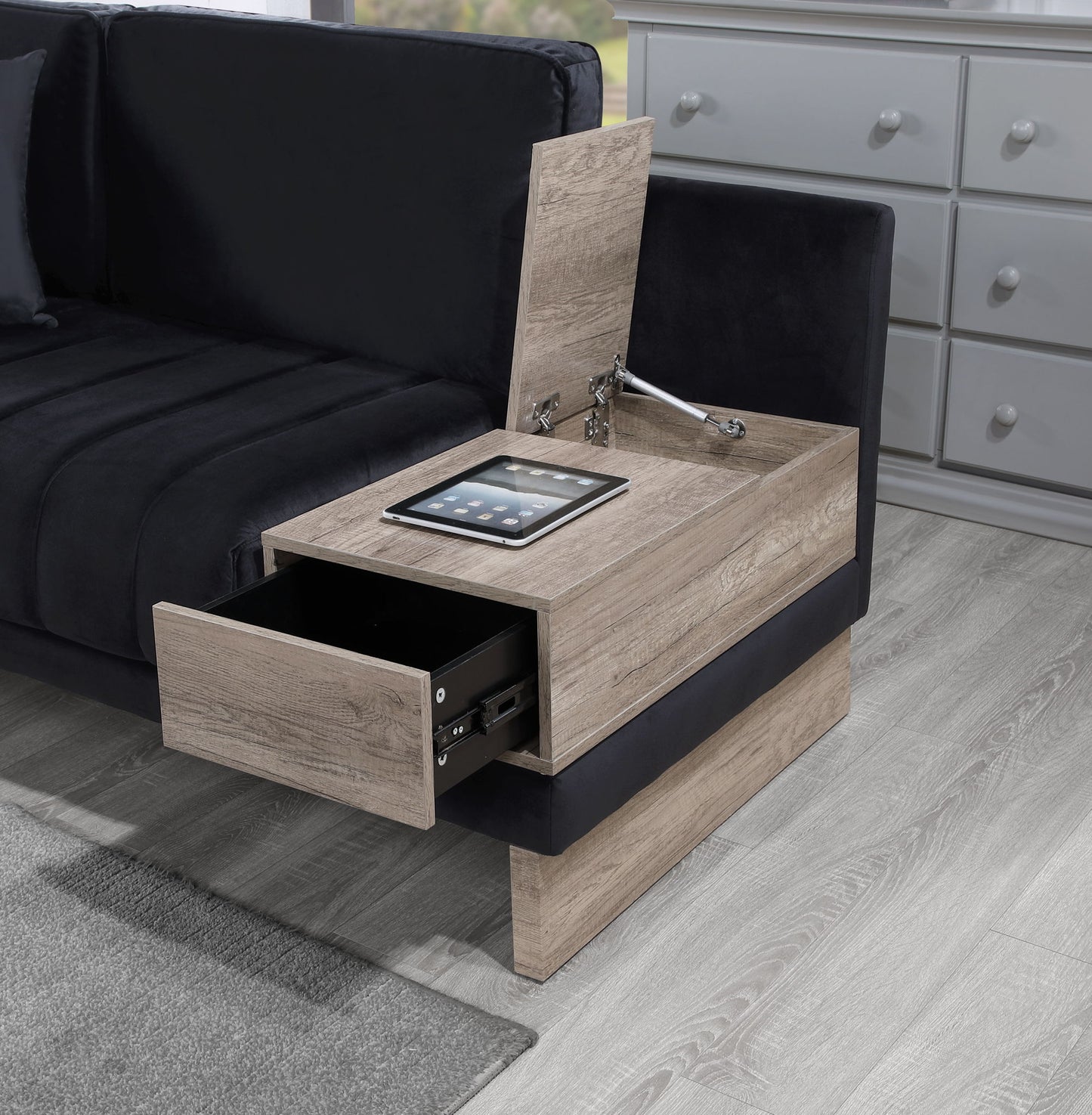 Memphis - Reversible Sectional Sofa Ottoman With Storage Compartment, Drawer, USB ports, Charging Outlets