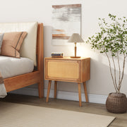 Rotating Hidden Compartment Nightstands, Mid Century Modern Concealment Furniture, Rattan Bed Side Table, Compartment End Table with Wood Legs, Bedside Tables for Bedroom, Living Room, Dorm, Natural