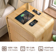 Modern Fluted Night Stand with Charging Station, 25' Tall Wood Nightstand Bedside Table with 3 Drawers & USB Ports, Mid-Century End Table for Bedroom (1, Nature Fluted, 3 Drawers)