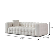 Eden Modern Tufted Chesterfield Boucle Fabric Sofa in Cream, Luxurious Living Room Furniture 33'H x 86.6'W x 37.4'D