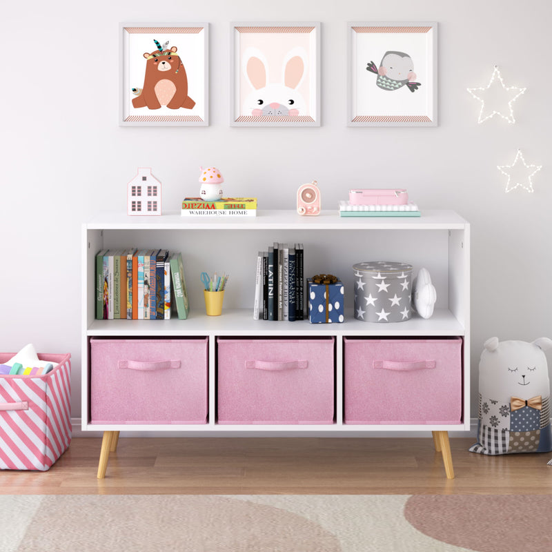 Bookcase With Collapsible Drawers, Book Display Organizer