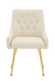 Leather Upholstered Modern Dining Chair with Diamond Tufted Button Back - Dining Room Negotiation Room Cafe Office Accent Chair (Off White, Set of 2)