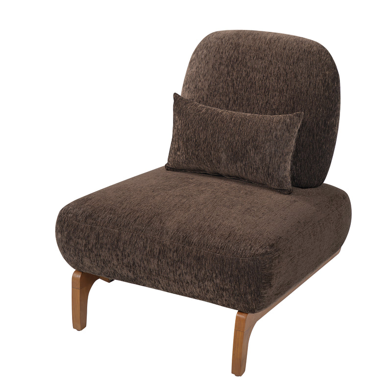 Modern Armless Accent Chair with Curved Wood Base, Linen Upholstered Slipper Chair with Lumbar Pillow, High-Back Lounge Chair for Living Room, Bedroom & Reading Nook,
