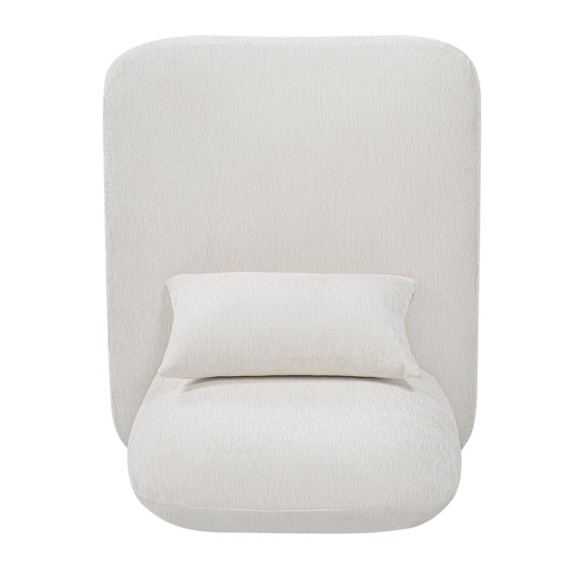 Modern Armless Accent Chair with Curved Wood Base, Linen Upholstered Slipper Chair with Lumbar Pillow, High-Back Lounge Chair for Living Room, Bedroom & Reading Nook, Cream White