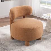 063-Teddy Fabric armless accent chair with curved backrest and solid wooden legs upholstered chair slipper side chair  for primary living space bedroom vanity room or reading room ,Khaki