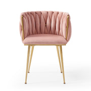 Modern Velvet Dining Chairs Set of 2, Upholstered Woven Dining Chair with Golden Metal Legs, Upholstered Dining Chairs for Dining Room, Kitchen, Vanity, Living Room